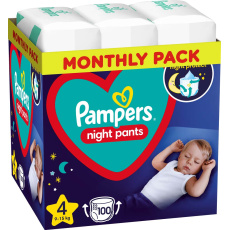 PAMPERS Night Pants Kalhotky plenkové jednorázové 4 (9-15 kg) 100 ks - MĚSÍČNÍ ZÁSOBA