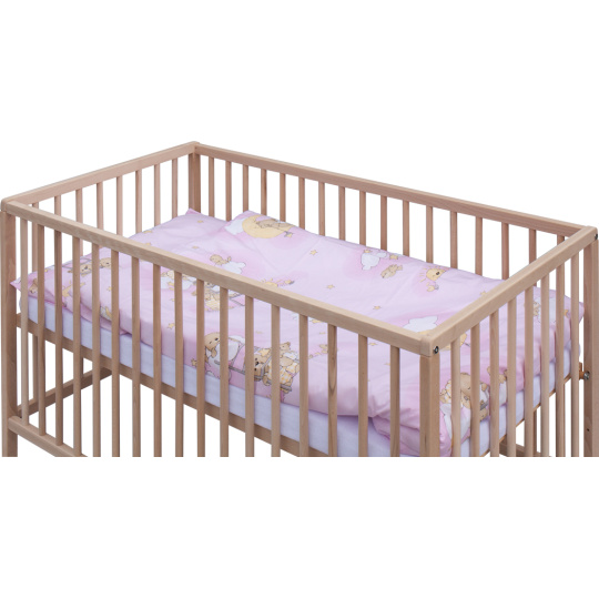 Levná postýlka s vyndavacími příčkami - přírodní ECO - 120x60 cm s výbavou Mráček Barva soupravy: Mráček růžový Levná postýlka s vyndavacími příčkami - přírodní ECO - 120x60 cm s výbavou Mráček Barva soupravy: Mráček růžový