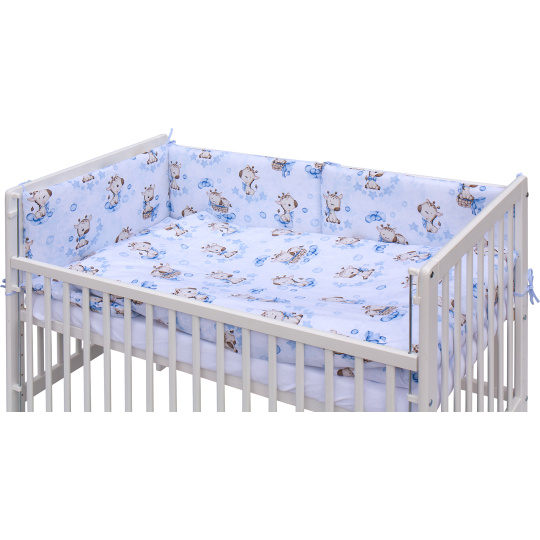 Dětská postýlka se stahovací bočnicí - bílá - 120x60 cm s kompletní výbavou Fiki Barva soupravy: Fiki modrá Dětská postýlka se stahovací bočnicí - bílá - 120x60 cm s kompletní výbavou Fiki Barva soupravy: Fiki modrá