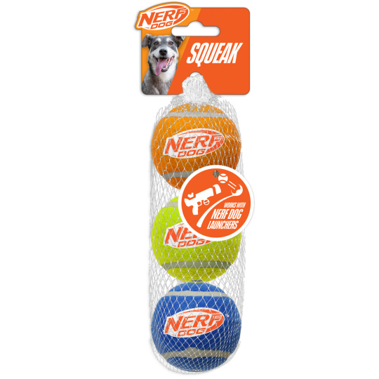 NERF DOG Hračka pro psy 3 ks pískacích tenisových míčků 6,5 cm