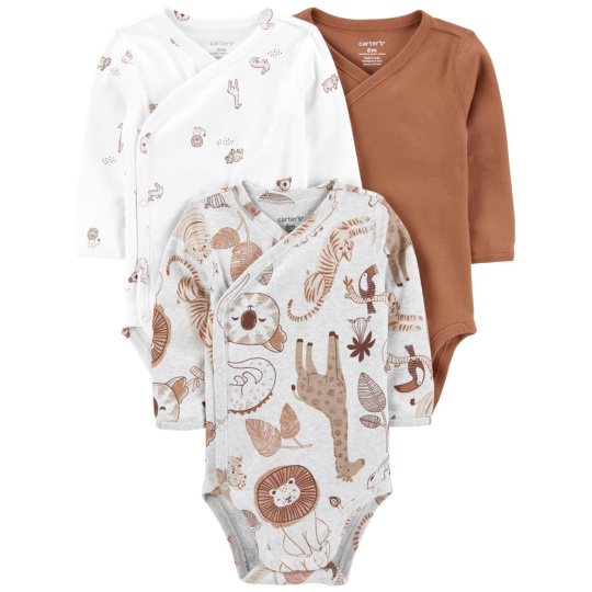 CARTER'S Body dlouhý rukáv Safari neutrál 3ks NB/vel. 56