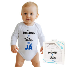 Body s potiskem New Baby máma plus táta rovná se JÁ - dárkové balení