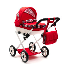 Dětský kočárek pro panenky New Baby COMFORT červený květy Dětský kočárek pro panenky New Baby COMFORT červený květy