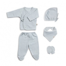 FUNNABABY Mušelínový Novorozenecký set 5 dílný Dove Grey vel. 0 - 3 m. FUNNABABY Mušelínový Novorozenecký set 5 dílný Dove Grey vel. 0 - 3 m.