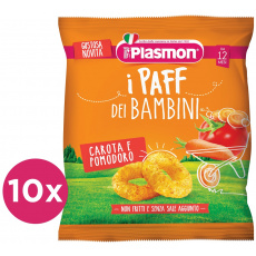 10x PLASMON Křupky zeleninové bezlepkové na cesty Paff rajče a mrkev 15 g, 12m+ 10x PLASMON Křupky zeleninové bezlepkové na cesty Paff rajče a mrkev 15 g, 12m+