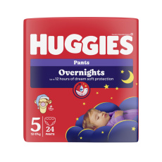 HUGGIES® Kalhotky plenkové noční Overnights Pants vel. 5 (12-17 kg), 24 kusů HUGGIES® Kalhotky plenkové noční Overnights Pants vel. 5 (12-17 kg), 24 kusů