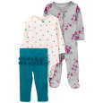 CARTER'S Set 3dílný overal, legíny, body dl. rukáv Grey Floral NB/ vel. 56