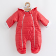 Zimní kojenecká kombinéza s kapucí a oušky New Baby Pumi red raspberry