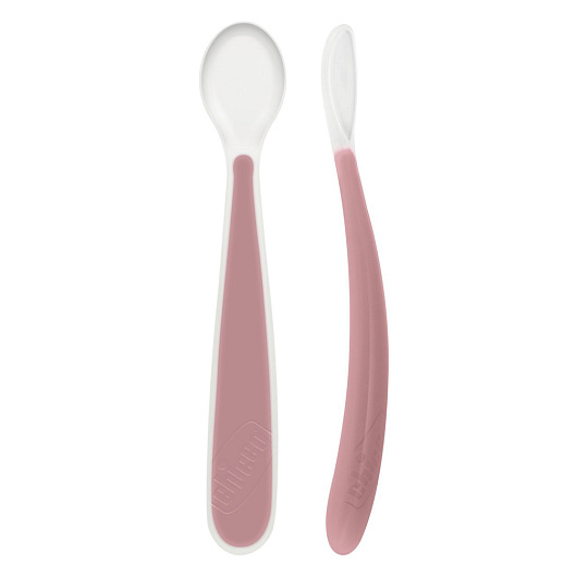 CHICCO Lžička silikonová Soft růžová 2ks, 6m+ CHICCO Lžička silikonová Soft růžová 2ks, 6m+