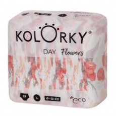 KOLORKY DAY Pleny jednorázové eko, květiny L (8-13 kg) 19 ks KOLORKY DAY Pleny jednorázové eko, květiny L (8-13 kg) 19 ks