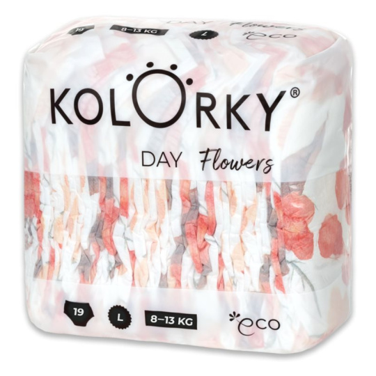 KOLORKY DAY Pleny jednorázové eko, květiny L (8-13 kg) 19 ks