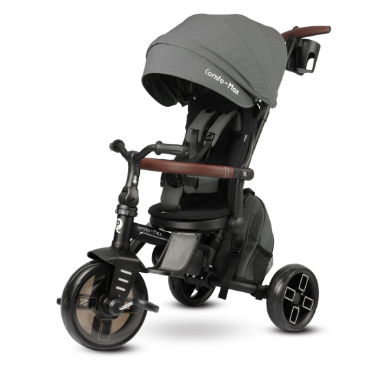 QPLAY Tříkolka Comfo Max Grey, 8 v 1, věk 10-72 měsíců