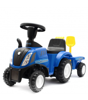 Dětské odrážedlo traktor s vlečkou a nářadím Baby Mix New Holland modrý Dětské odrážedlo traktor s vlečkou a nářadím Baby Mix New Holland modrý