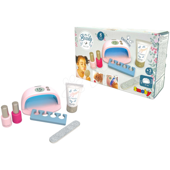 Smoby Manikúra s elektronickou UV lampou My Beauty Nail Set  s pilníkem krémem a dva gelové laky na nehty