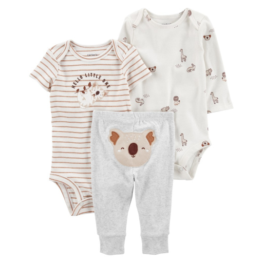 CARTER'S Set 3dílný body kr. rukáv, body dl. rukáv, tepláky Grey Koala neutrál LBB 3m