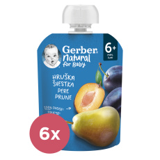 6x GERBER Natural kapsička hruška a švestka 90 g