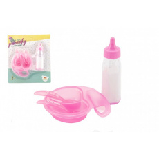 Sada pro panenky plast lahvička, miska s příborem na kartě 19x22x4cm Sada pro panenky plast lahvička, miska s příborem na kartě 19x22x4cm
