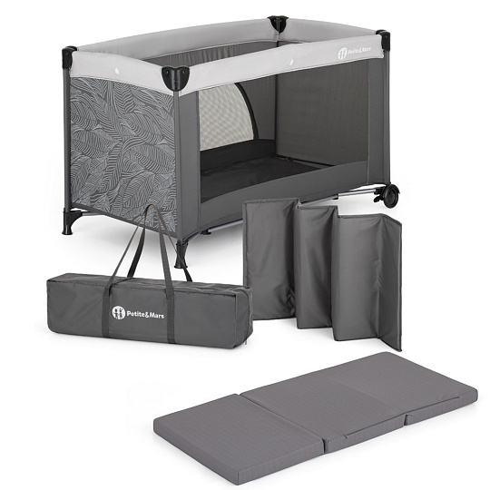 PETITE&MARS Postýlka cestovní Nyja s matrací Foldie, Urban Jungle Charcoal PETITE&MARS Postýlka cestovní Nyja s matrací Foldie, Urban Jungle Charcoal
