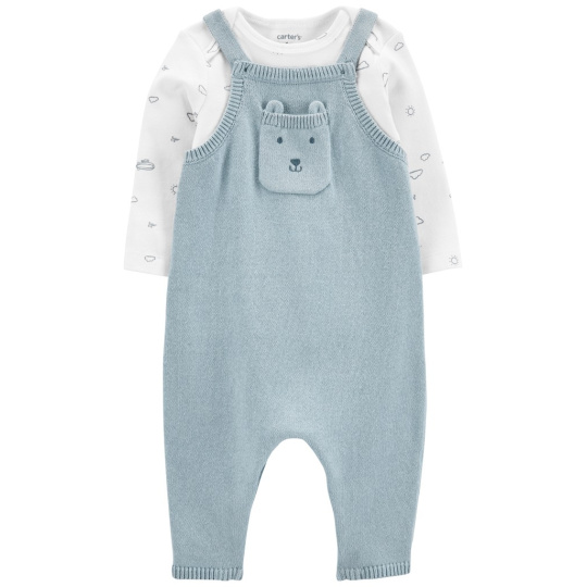 CARTER'S Set 2dílný triko dl. rukáv, overal na ramínka Blue Bear neutrál 3m