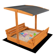 Dětské dřevěné uzavíratelné pískoviště s lavičkami a stříškou Baby Mix 120x120 cm šedé Dětské dřevěné uzavíratelné pískoviště s lavičkami a stříškou Baby Mix 120x120 cm šedé