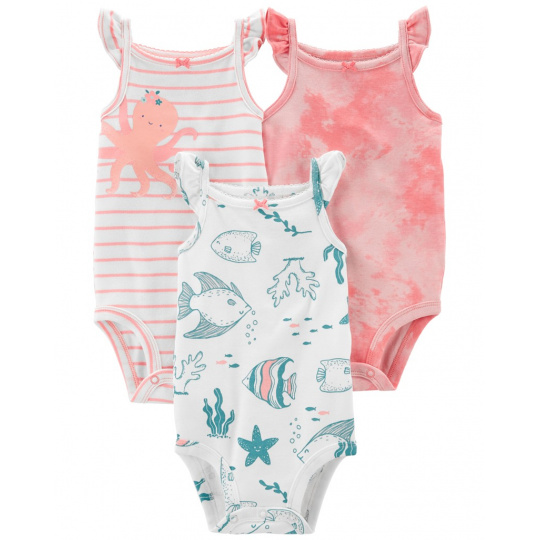 CARTER'S Body bez rukávů Pink Ocean holka 3ks 9m