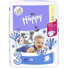 BELLA HAPPY Midi Big Pack 3 (5-9 kg) 72 ks - jednorázové pleny BELLA HAPPY Midi Big Pack 3 (5-9 kg) 72 ks - jednorázové pleny