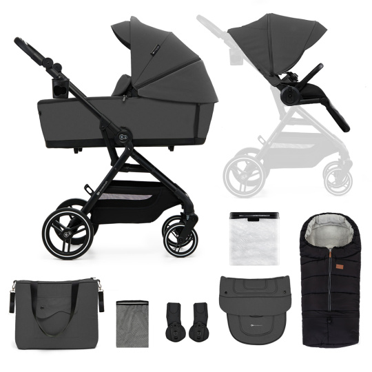 KINDERKRAFT SELECT Kočárek kombinovaný Yoxi 2v1 Moonlight Grey + Fusak3v1 Jibot Horizontal Ink KINDERKRAFT SELECT Kočárek kombinovaný Yoxi 2v1 Moonlight Grey + Fusak3v1 Jibot Horizontal Ink