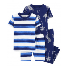 CARTER'S Pyžamo 4dílné triko kr. rukáv 2ks, tepláky, kraťasy Palm & Stripes kluk 18m