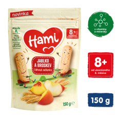 HAMI Sušenky dětské jablko a broskev 150g, od uk. 8. měsíce HAMI Sušenky dětské jablko a broskev 150g, od uk. 8. měsíce