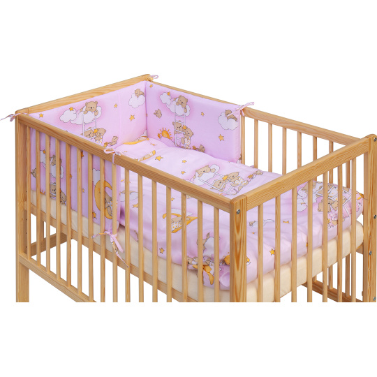 Dětská postýlka s vyndavacími příčkami - přírodní ECO - 120x60 cm s kompletní výbavou Mráček Barva soupravy: Mráček růžový Dětská postýlka s vyndavacími příčkami - přírodní ECO - 120x60 cm s kompletní výbavou Mráček Barva soupravy: Mráček růžový