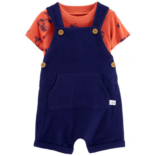 CARTER'S Set 2dílný triko kr. rukáv, kraťasy na kšandy Navy Orange kluk 9m