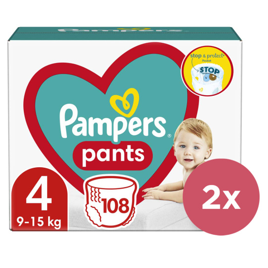 2x PAMPERS Pants Kalhotky plenkové jednorázové 4 (9-15 kg) 108 ks - MEGA PACK