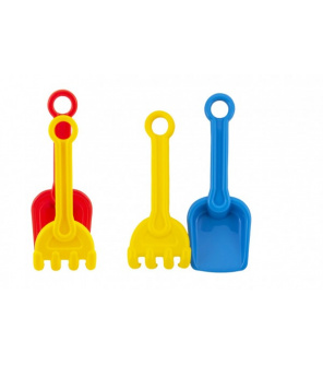 Sada na písek 2ks plast lopatka + hrabičky 4 barvy 8x22cm 12m+ Sada na písek 2ks plast lopatka + hrabičky 4 barvy 8x22cm 12m+