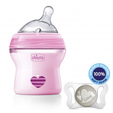 CHICCO Láhev kojenecká Natural Feeling 150 ml, dívka 0m + vzorek Šidítko Physio Micro 0-2m CHICCO Láhev kojenecká Natural Feeling 150 ml, dívka 0m + vzorek Šidítko Physio Micro 0-2m