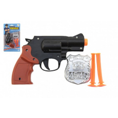 Pistole policejní 15cm plast s odznakem + přísavky 2ks na kartě Pistole policejní 15cm plast s odznakem + přísavky 2ks na kartě