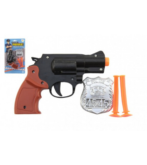 Pistole policejní 15cm plast s odznakem + přísavky 2ks na kartě Pistole policejní 15cm plast s odznakem + přísavky 2ks na kartě