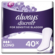 ALWAYS DISCREET Long Vložky Inkontinenční vhodné také při úniku moči 40 ks ALWAYS DISCREET Long Vložky Inkontinenční vhodné také při úniku moči 40 ks