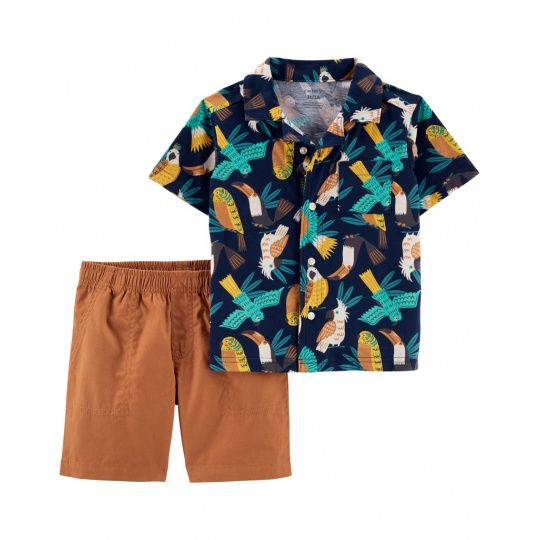 CARTER'S Set 2dílný košile kr. rukáv, kraťasy Multi Birds kluk 18m