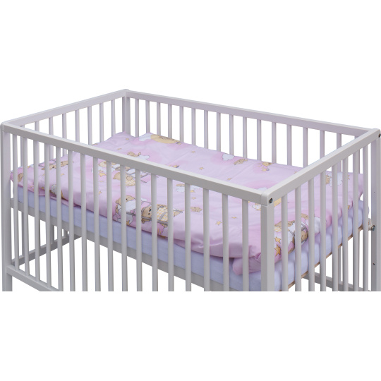 Levná postýlka s vyndavacími příčkami - bílá - 120x60 cm s výbavou Mráček Barva soupravy: Mráček růžový Levná postýlka s vyndavacími příčkami - bílá - 120x60 cm s výbavou Mráček Barva soupravy: Mráček růžový