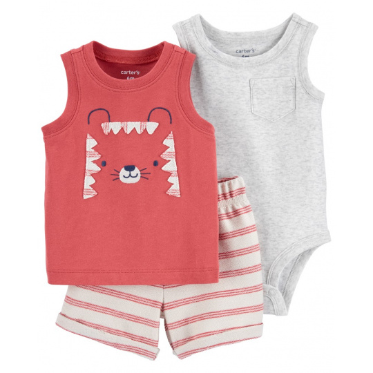 CARTER'S Set 3dílný body bez rukávů, tílko, kraťasy Red Tiger kluk 6m