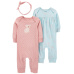 CARTER'S Set 3dílný overal 2ks, čelenka Pink&Mint holka LBB 3m