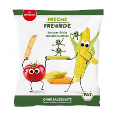 FRECHE FREUNDE BIO Tyčinky zeleninové s rajčetem, kukuřicí a hráškem 12 m, 30 g FRECHE FREUNDE BIO Tyčinky zeleninové s rajčetem, kukuřicí a hráškem 12 m, 30 g