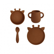 NUUROO Lykke Silikonový jídelní set Giraf Caramel Café NUUROO Lykke Silikonový jídelní set Giraf Caramel Café
