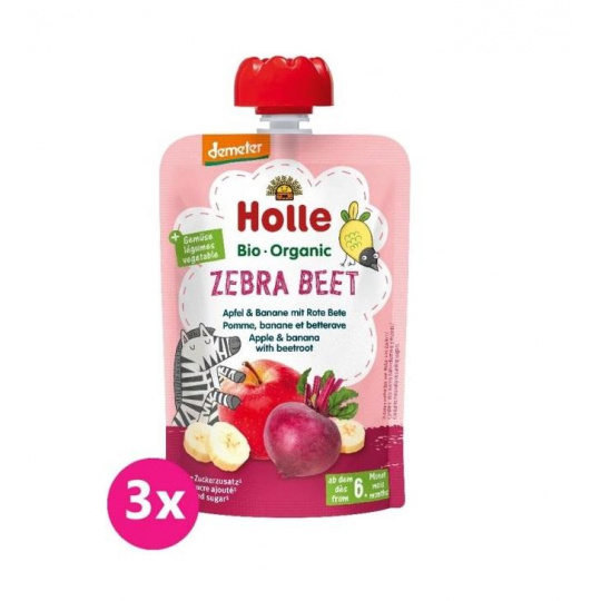 3x HOLLE Bio-Organic Zebra Beet ovocné pyré jablko, banán a červená řepa, 100 g (6m+)