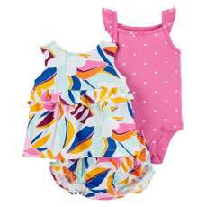 CARTER'S Set 3dílný body na ramínka, tílko, kalhotky Multi Floral holka 6m