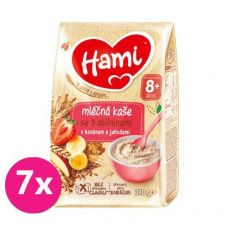 7x HAMI Kaše mléčná se 7 obilninami s banánem a jahodami 210 g, 8+ 7x HAMI Kaše mléčná se 7 obilninami s banánem a jahodami 210 g, 8+