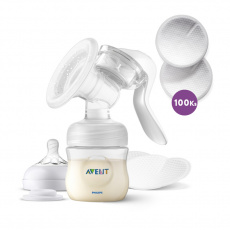 Philips AVENT Odsávačka mléka manuální + Vložky do podprsenky 100 ks Philips AVENT Odsávačka mléka manuální + Vložky do podprsenky 100 ks
