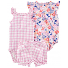 CARTER'S Set 3dílný body na ramínka, body kr. rukáv, kraťasy Purple Flowers holka NB/vel. 56 CARTER'S Set 3dílný body na ramínka, body kr. rukáv, kraťasy Purple Flowers holka NB/vel. 56
