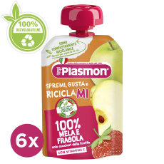 6x PLASMON Kapsička bezlepková ovocná jablko a jahoda 100 g, 6m+ 6x PLASMON Kapsička bezlepková ovocná jablko a jahoda 100 g, 6m+