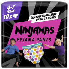NINJAMAS Kalhotky plenkové Pyjama Pants Srdíčka, 10 ks, 7 let, 17kg-30kg